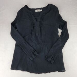 Vineyard Vines Womens Shirt S Lined Crepe Silk Blend V Neck Black‎ Long Sleeve